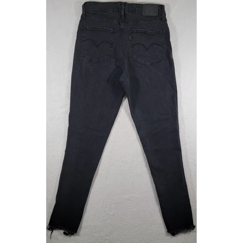 Levis 721 High Rise Skinny Stretch Jeans Size 29 Black Denim Rhinestone Stripe - Picture 6 of 16